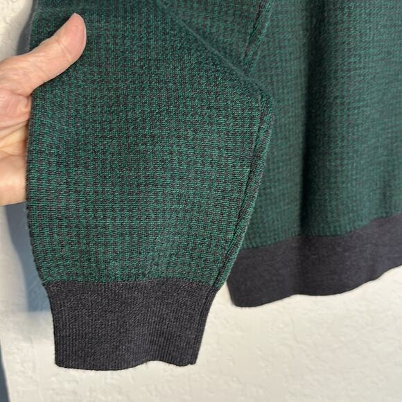 Saks Fifth Avenue 100% Merino Wool Mens XL Sweater Green Gray Grandpa Buttons - Picture 9 of 9